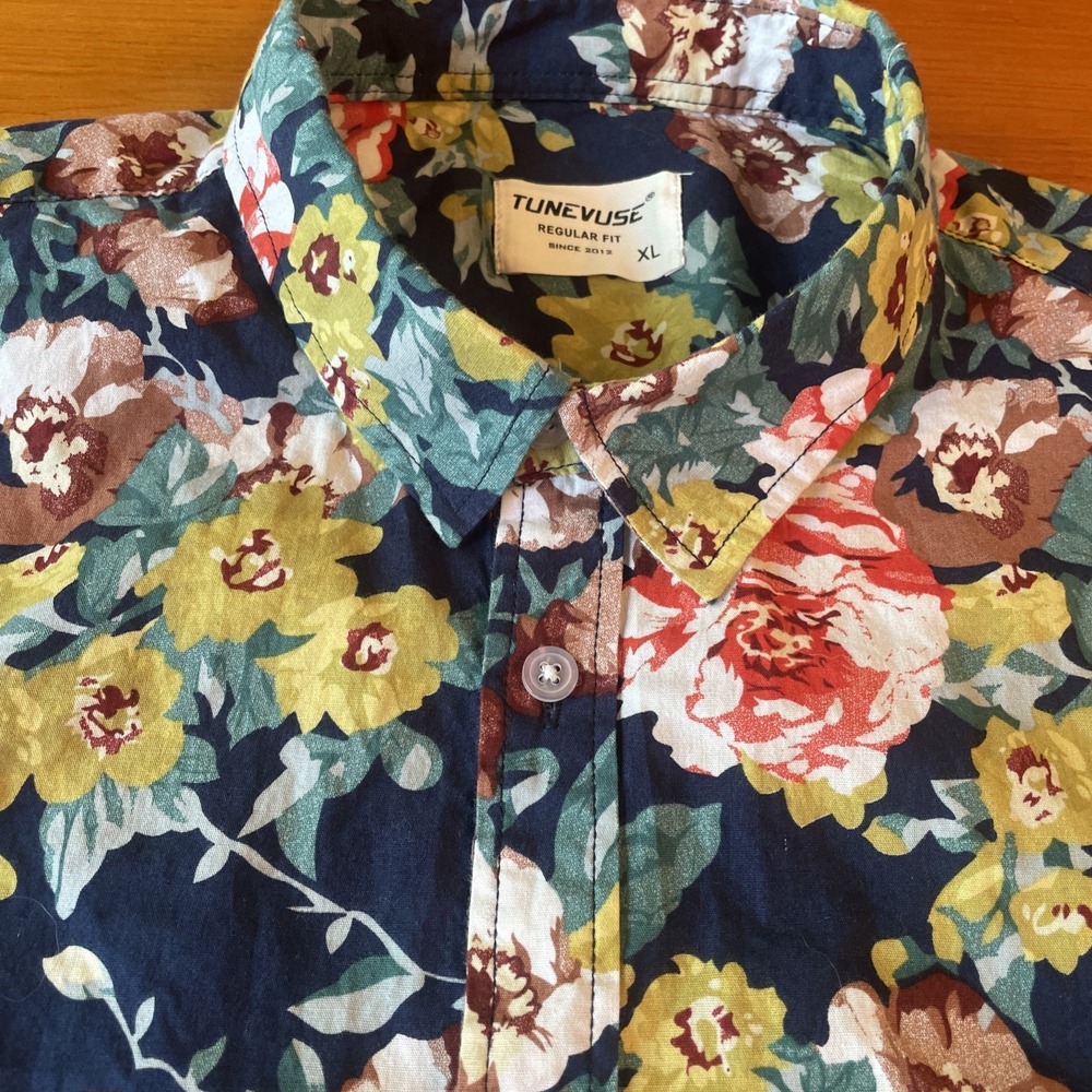 Tunevuse Men's Regular Fit Size XL Floral Collar Button Down Shirt Long Sleeve - Picture 4 of 13